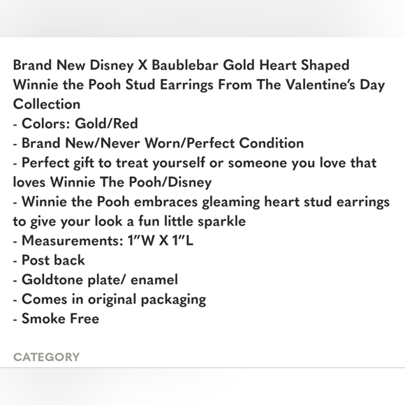 🔹️Disney X Baublebar🔹️ Gold Heart Shaped Winnie the Pooh Stud Earrings ✨️💛 - Picture 4 of 4